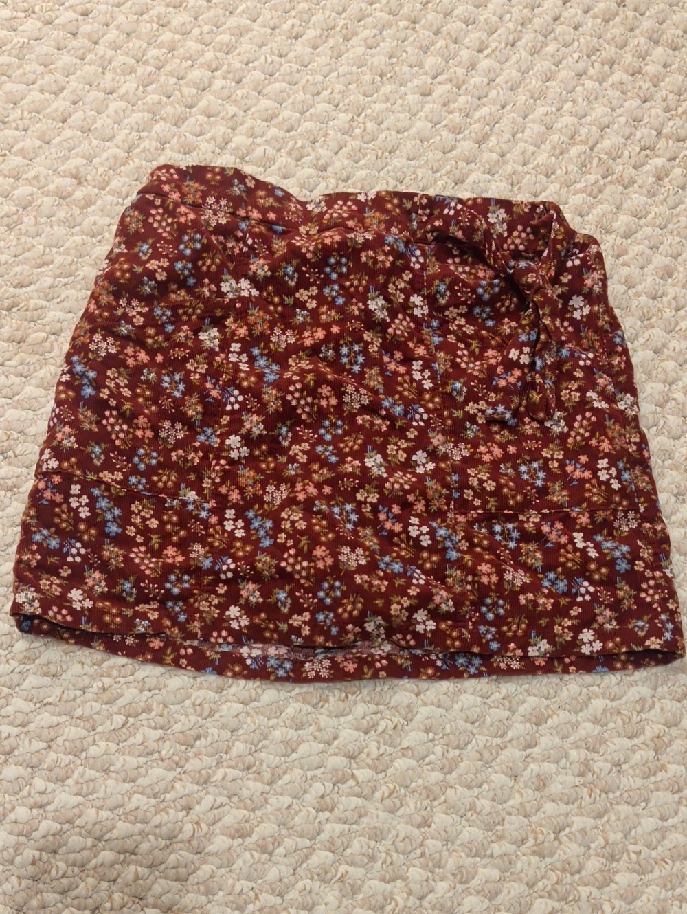 Girls Floral Skort Corduroy Burgundy with Floral Accents 100% Cotton
